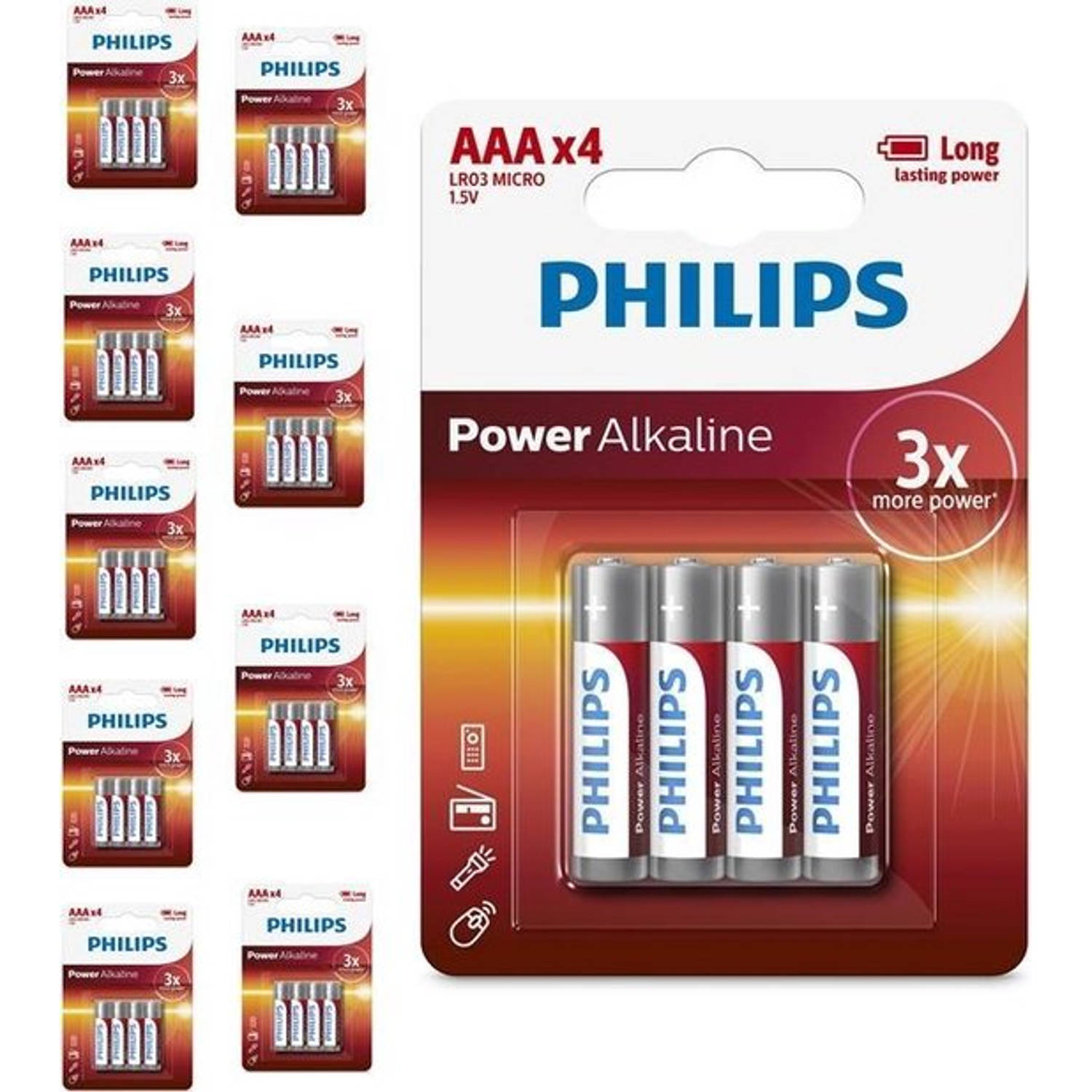 40 Stuks (10 blisters a 4st) - AAA R3 Philips Power Alkaline