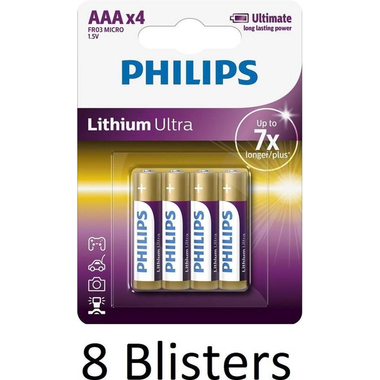 32 Stuks (8 Blisters a 4 st) Philips AAA Lithium Ultra Batterijen