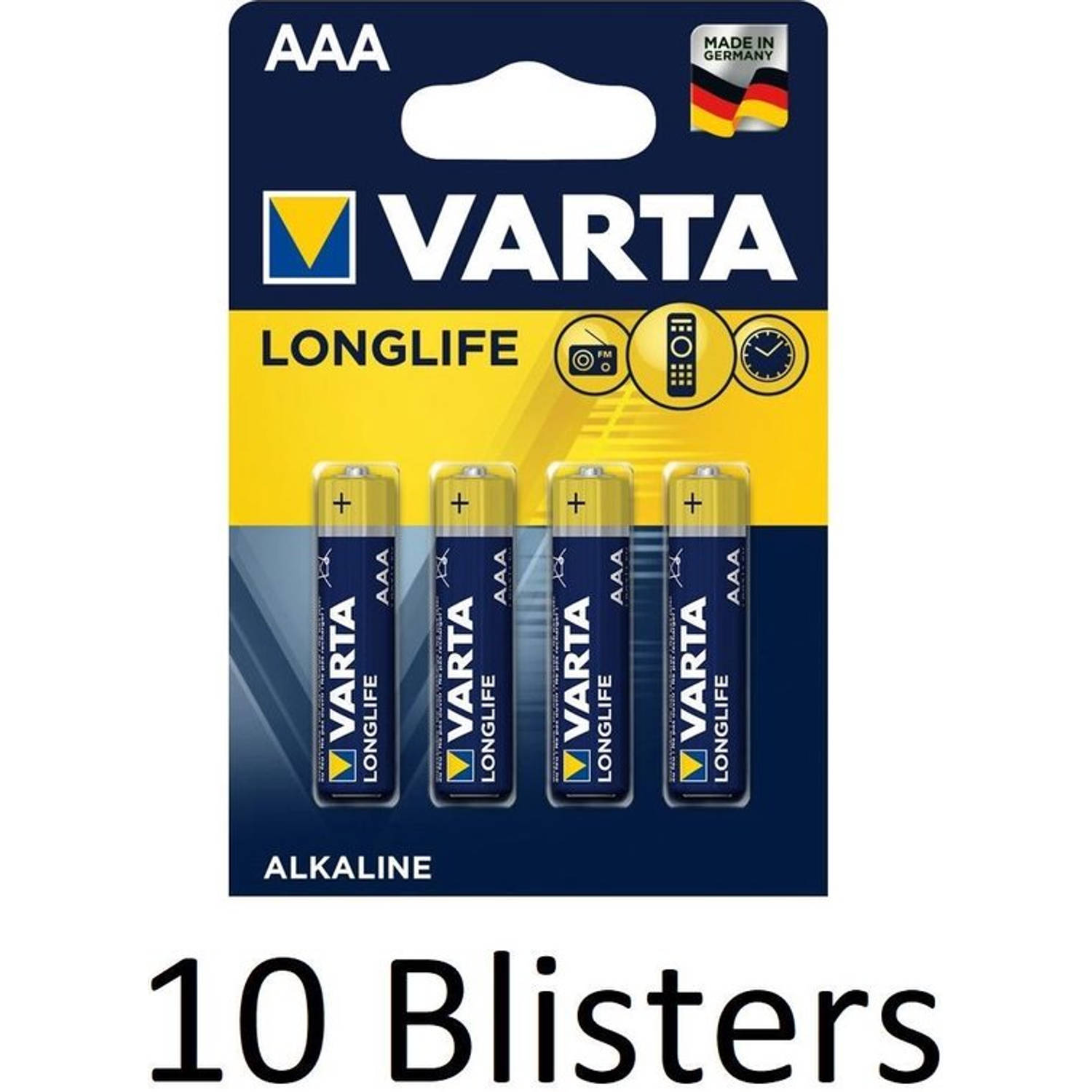 40 Stuks (10 Blisters a 4 st) Varta Longlife AAA Alkaline Batterij