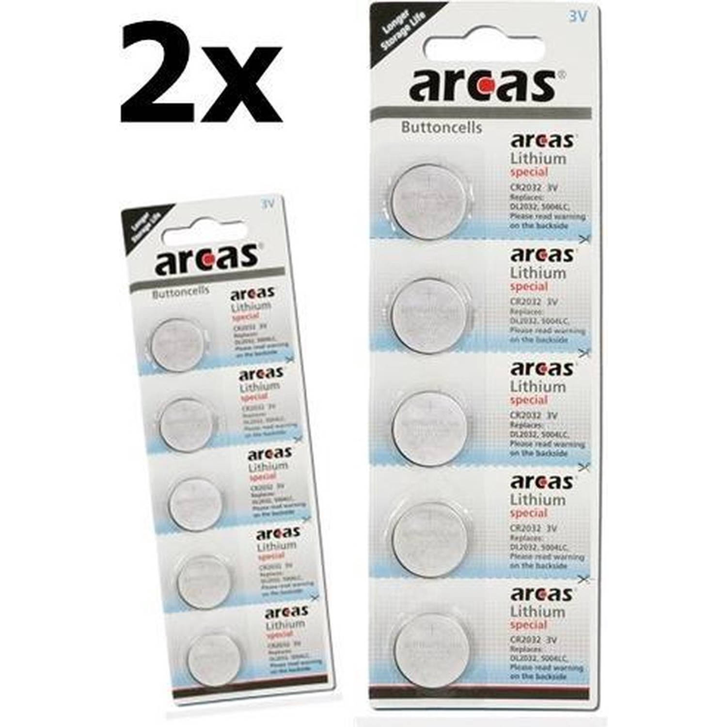 10 Stuks (2 Blisters a 5st) - Arcas CR2032 3V Lithium batterij
