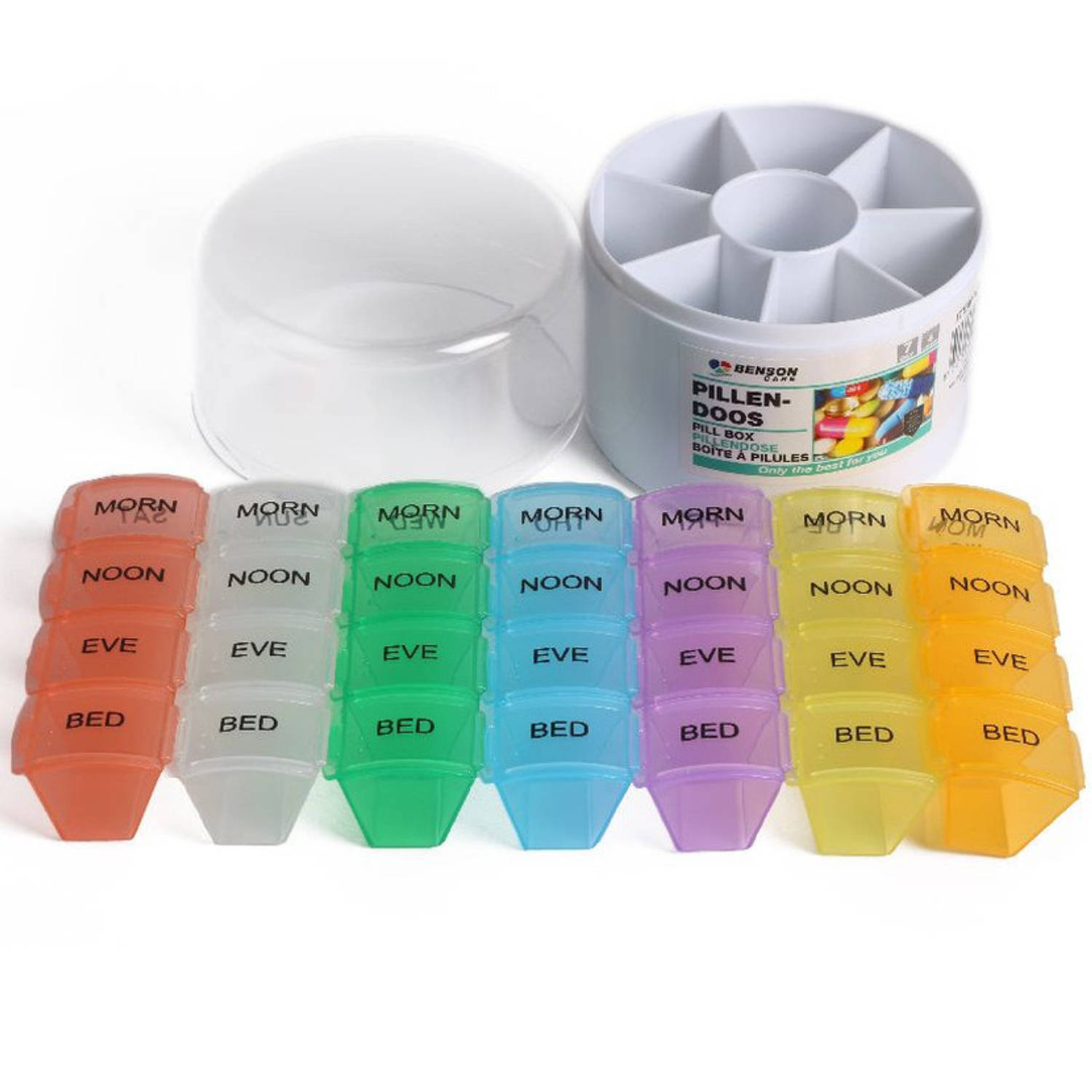 Wereldbol Gezamenlijke selectie verstoring Benson medicijnen doos/pillendoos gekleurd 28-vaks - Pillendoosjes | Blokker