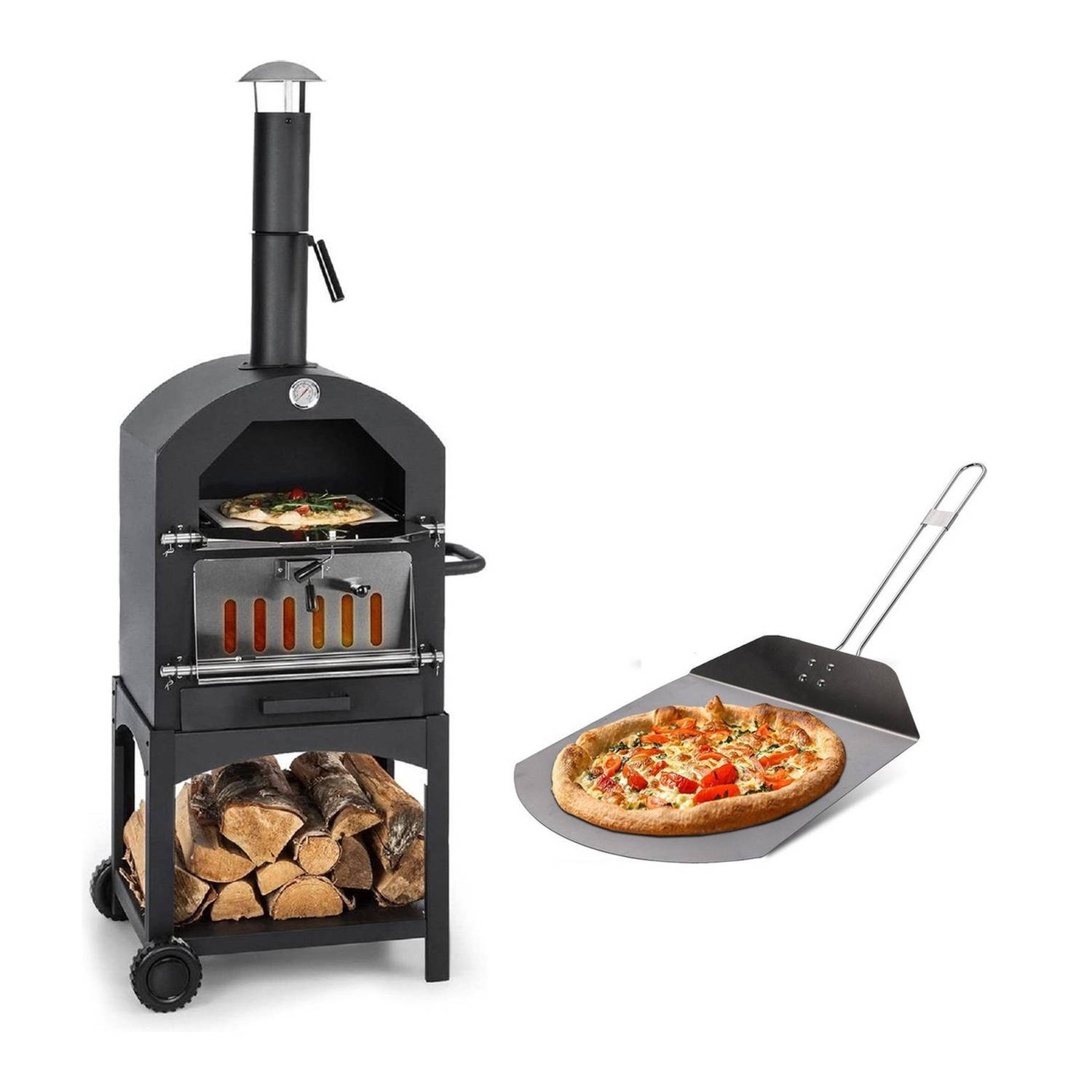 MaxxGarden Pizza oven Smoker barbecue op hout, houtskool of pellets 45 x 65 x 158cm
