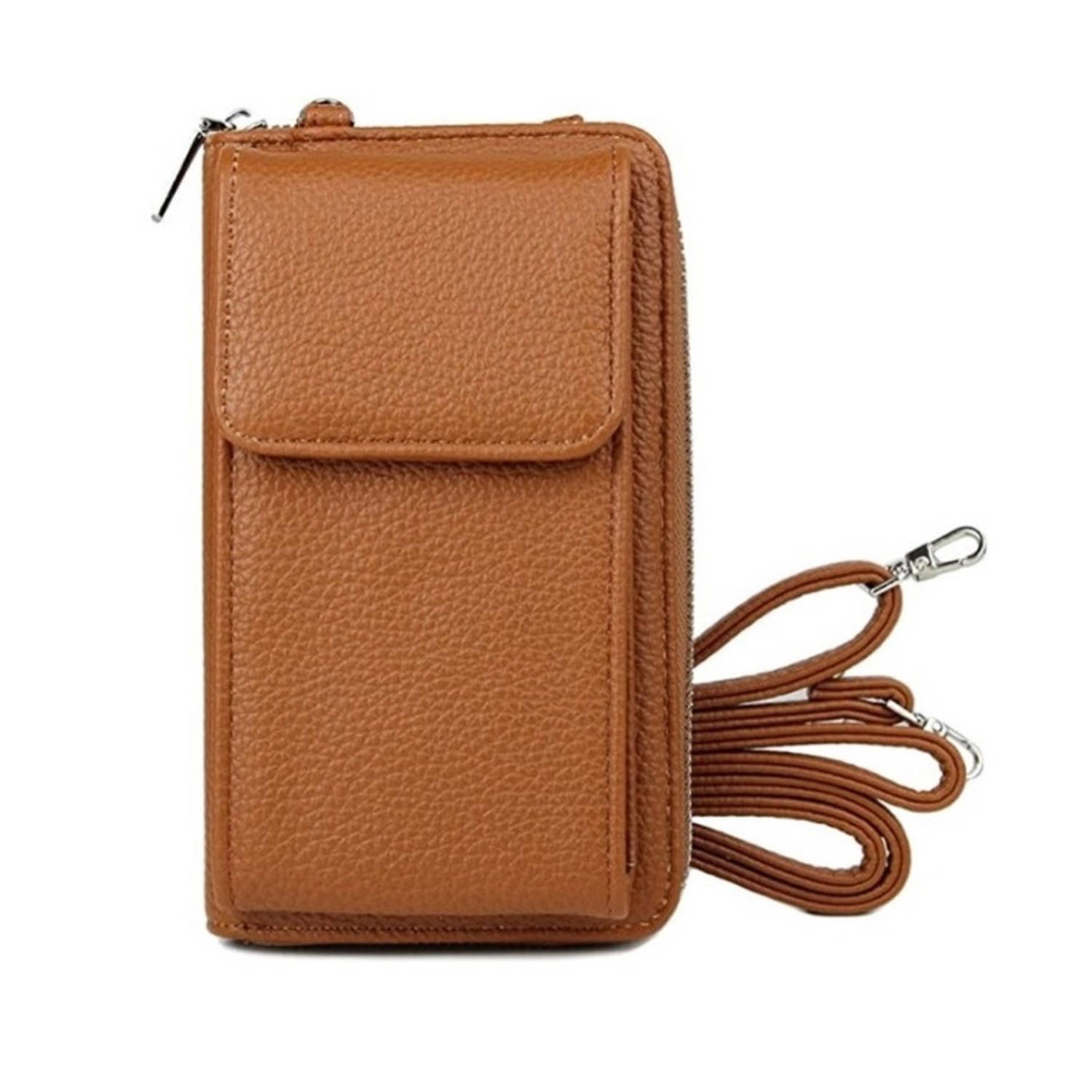 helpen Opstand krekel iBello portemonnee tasje met schouderband bruin telefoontasje dames  Anti-skim RFID festival tas Portemonnee voor mobiel | Blokker