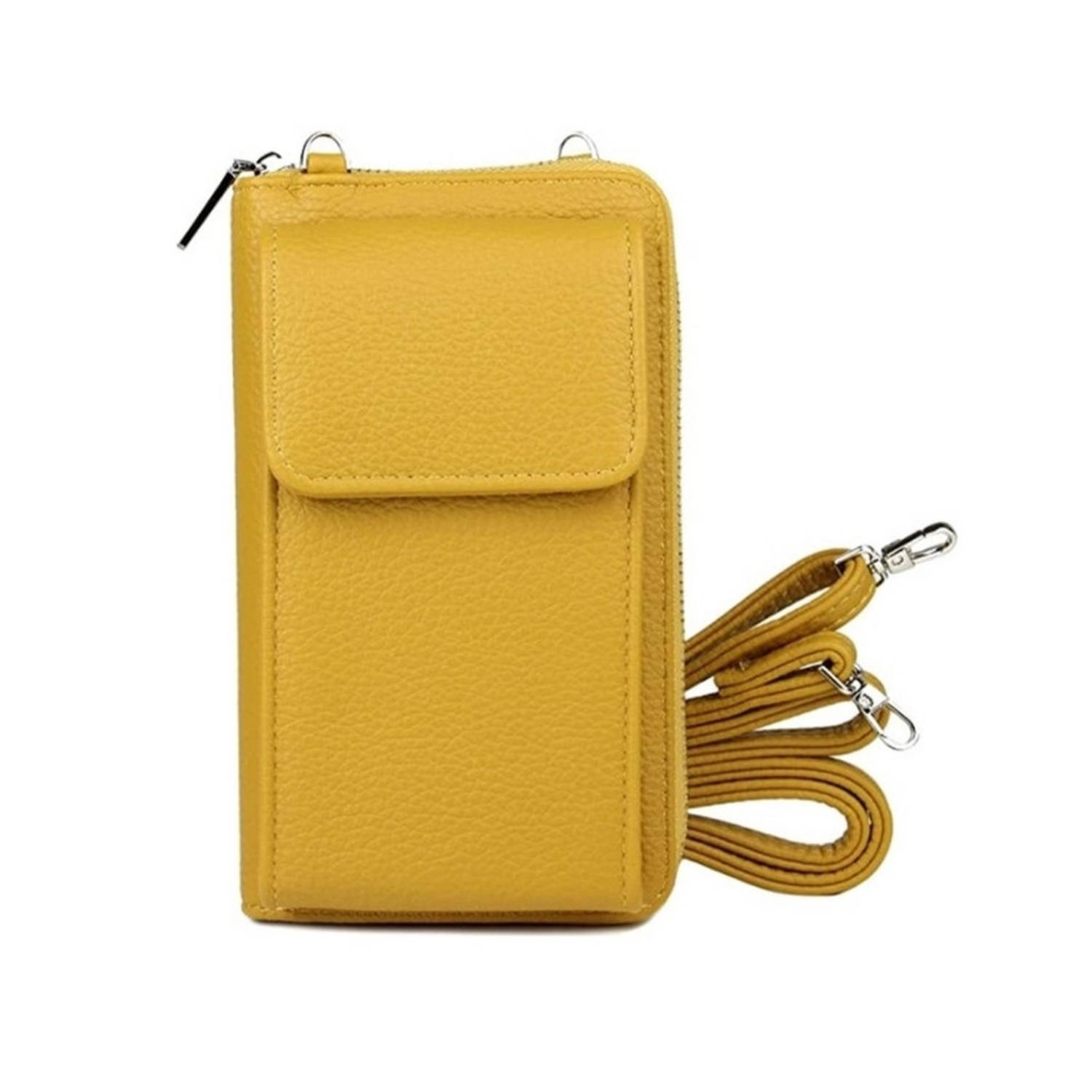 iBello portemonnee tasje met schouderband geel telefoontasje dames Anti-skim RFID festival Portemonnee voor | Blokker