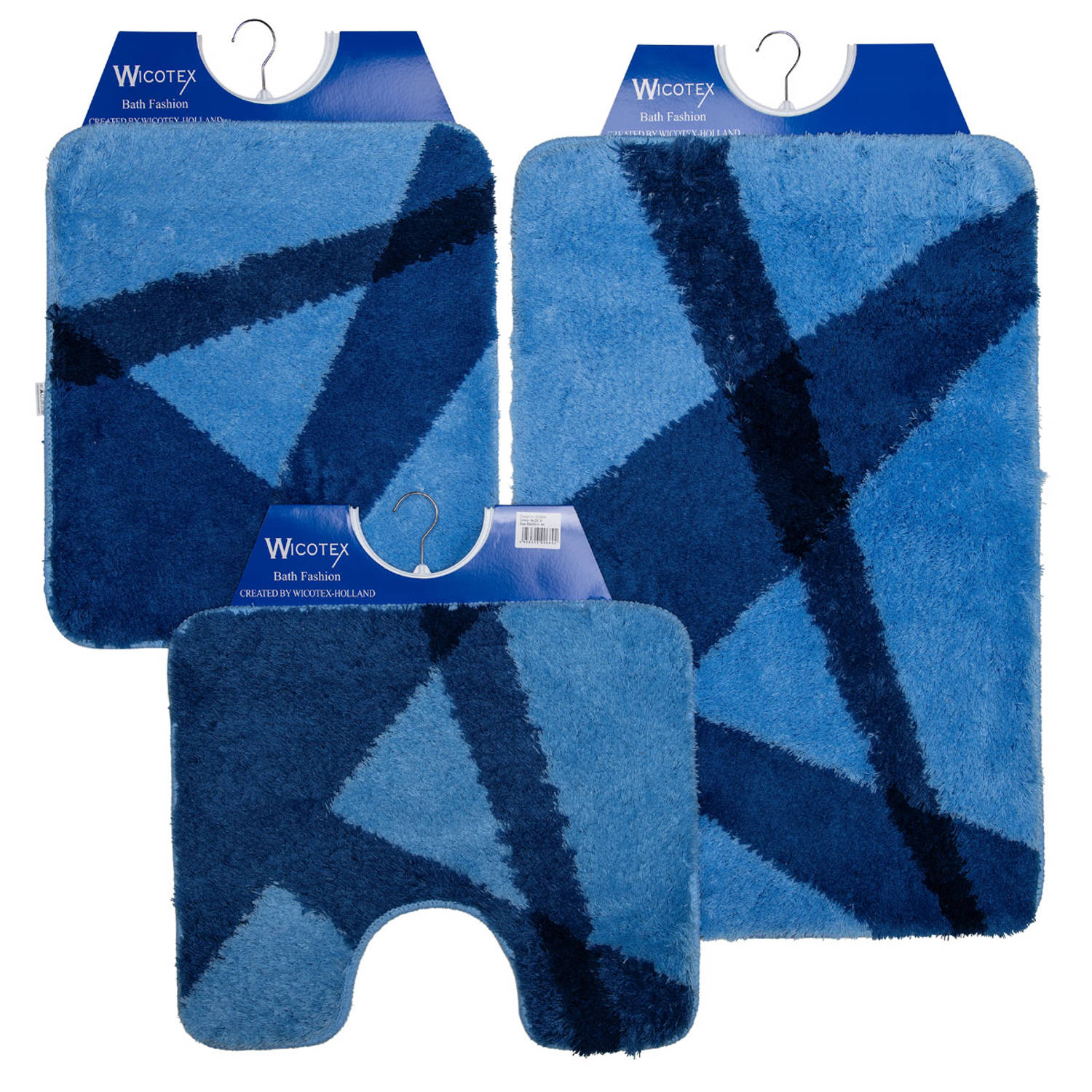 Wicotex-Badmatset-Badmat-Toiletmat-Bidetmat blauw Blokker