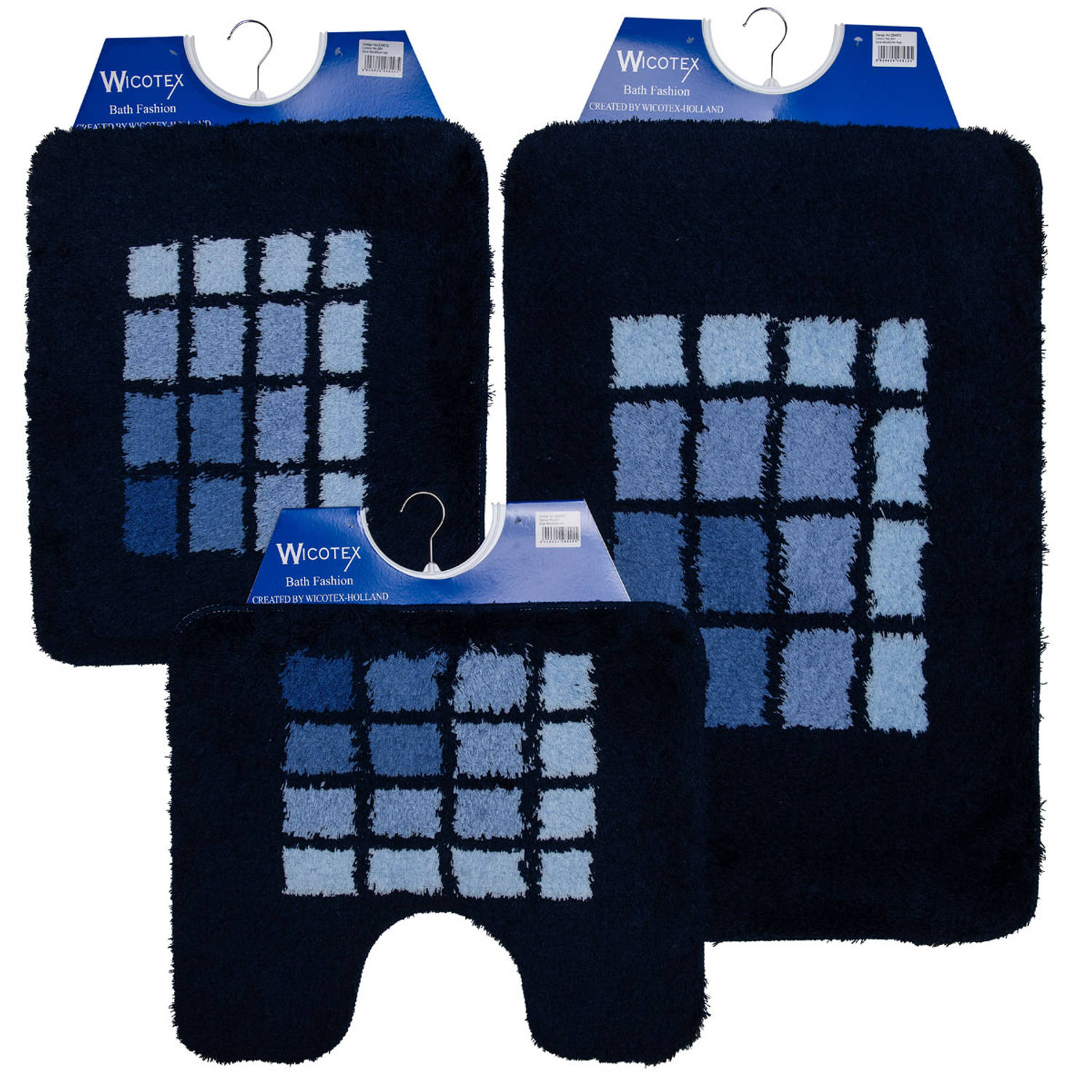 Wicotex-badmatset-badmat-toiletmat-bidetmat Blauwe Rand Blauw