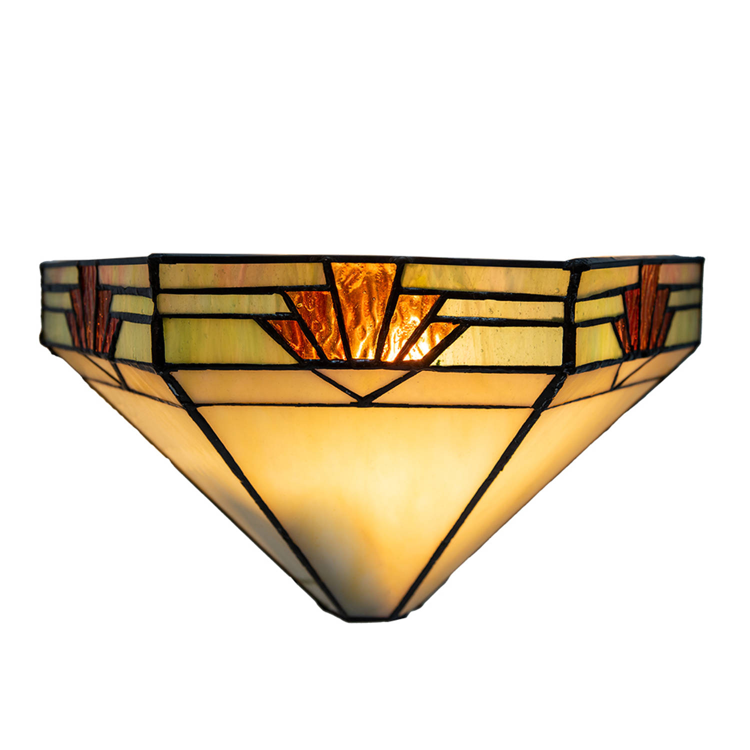 LumiLamp Wandlamp Tiffany 31*15*17 cm E14/max 1*40W Beige Groen Glas Metaal Muurlamp Sfeerlamp Glas in Lood