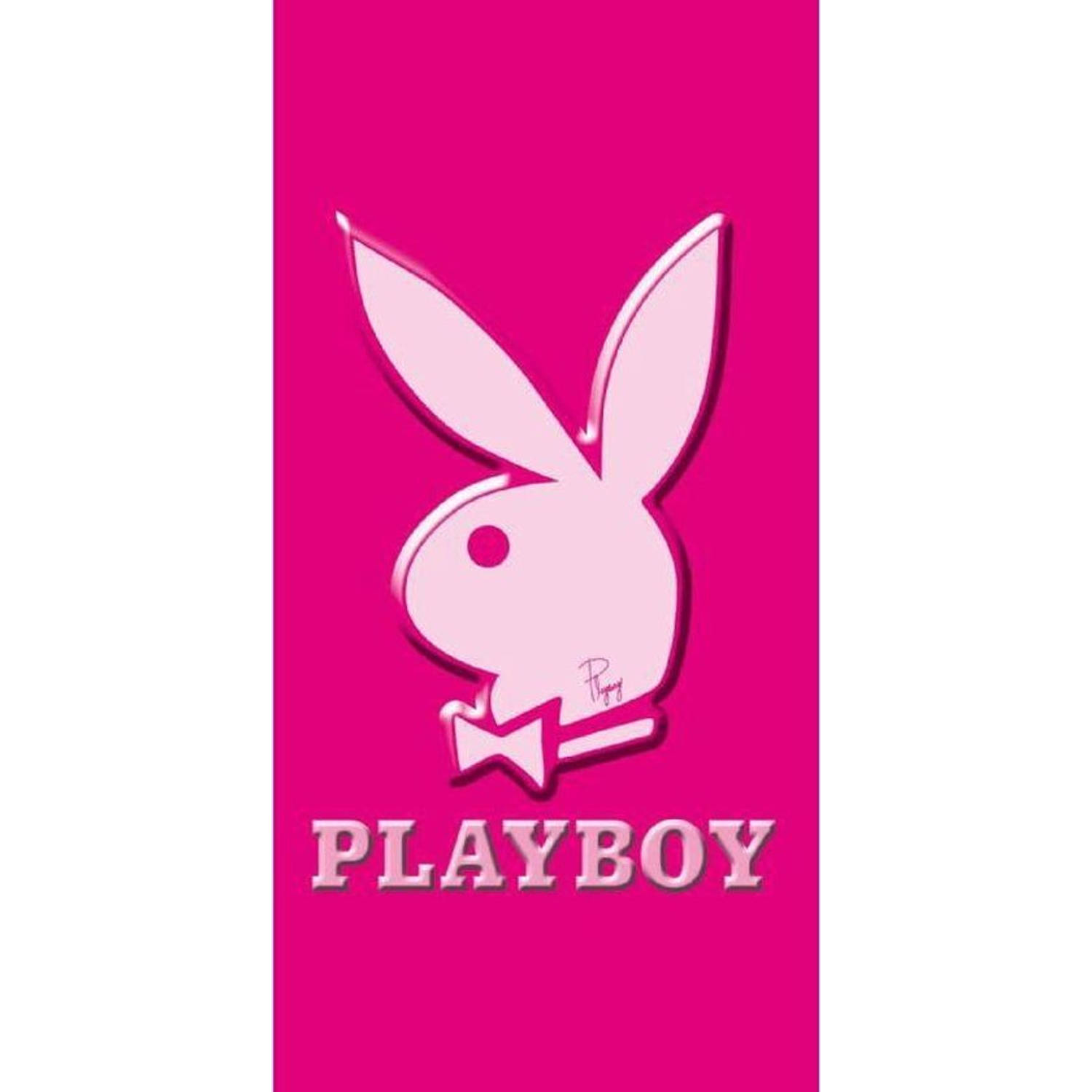 Strandlaken Katoen Playboy 75x150cm Pink-white