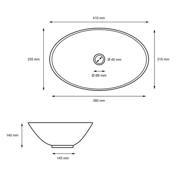 Wastafel 41x33,5x14,5 cm zwart keramiek ML-Design