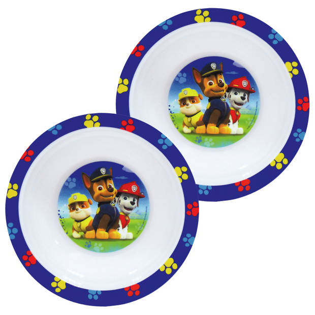 2x stuks kunststof ontbijtbordje diep Paw Patrol 16 cm - Kinderservies