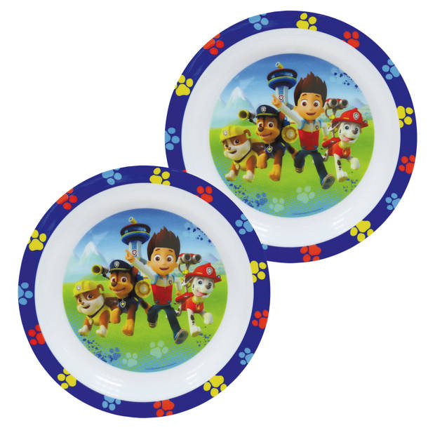 2x stuks kunststof ontbijtbordje plat Paw Patrol 22 cm - Kinderservies