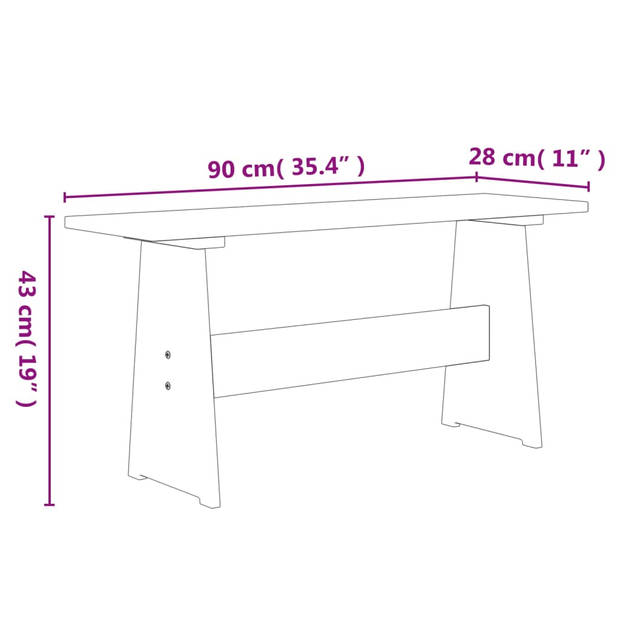 The Living Store Houten Eettafel - Grenenhout - Wit - 100 x 60 x 73 cm - Met Bankje