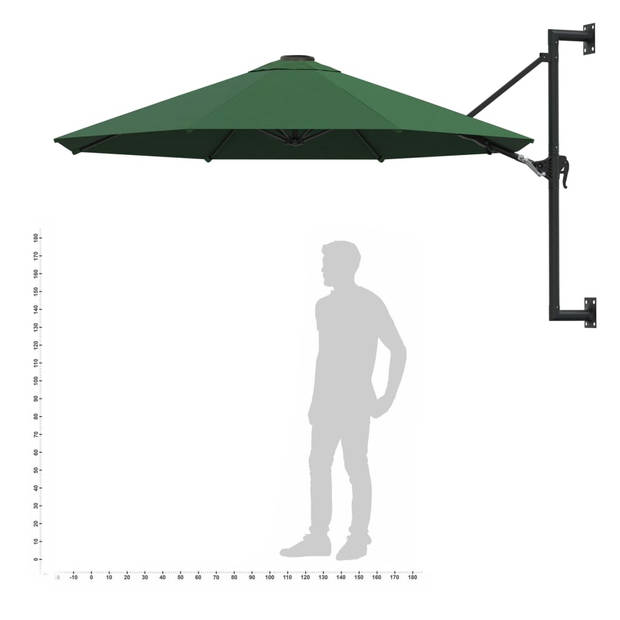 The Living Store Muurparasol SunGuard - Groen - 300 x 131 cm - UV-bescherming - Polyester