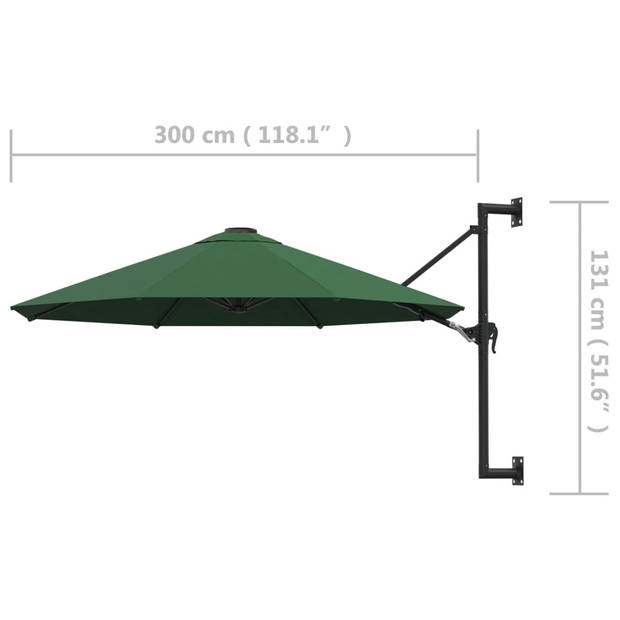 The Living Store Muurparasol SunGuard - Groen - 300 x 131 cm - UV-bescherming - Polyester