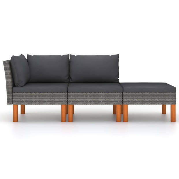 vidaXL 3-delige Loungeset poly rattan en massief eucalyptushout