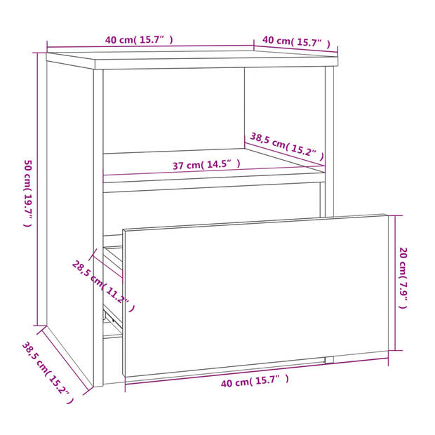 vidaXL Nachtkastjes 2 st 40x40x50 cm bewerkt hout grijs sonoma eiken