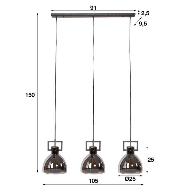 Hoyz - Hanglamp Industry Chromed Glass - 3 Lampen - Zilverkleurig