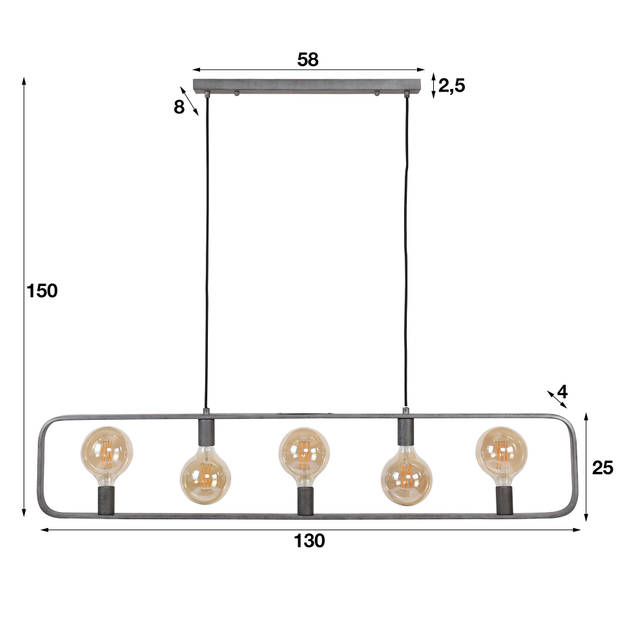 Hoyz - Hanglamp Strip - 5 Lichtpunten - 130x25x150 - Grijs