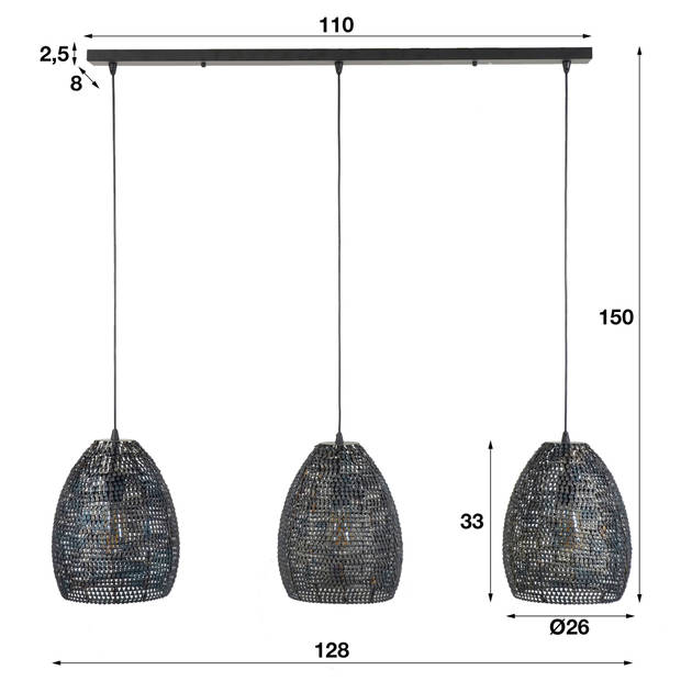 Hoyz - Hanglamp - 3x Ø26 Ovale Metalen Hanglampen - Armor - Burned Finish