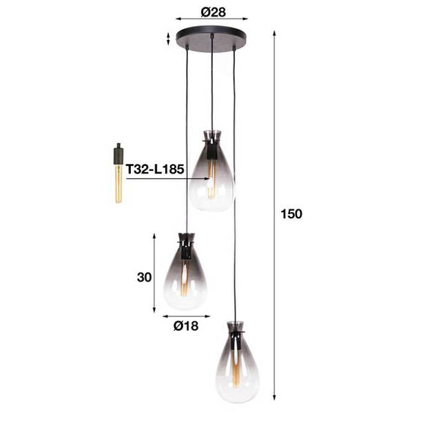 Hoyz - Hanglamp Nugget Shaded - 3 Lampen - hangend - Industrieel