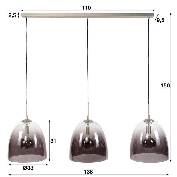 Hoyz - Hanglamp Shaded - 3x Ø33 - Ovaal - Glas