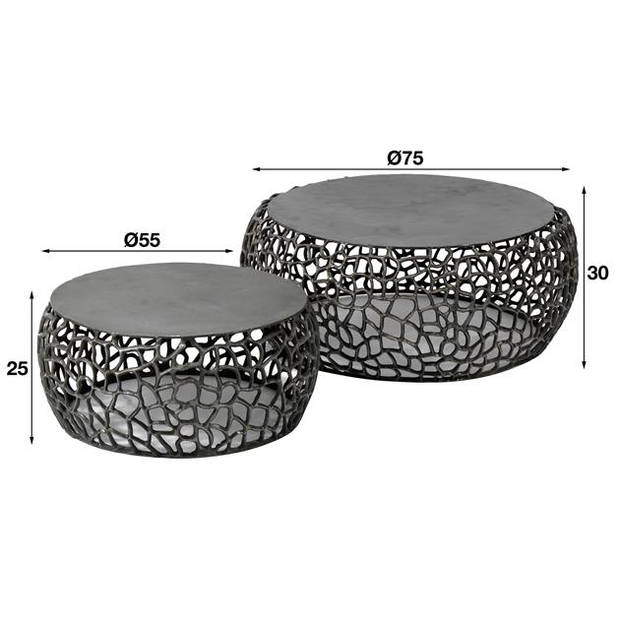 Hoyz - Salontafel Maze - Zwart/Grijs Metaal - Set van 2 - 75x75x30