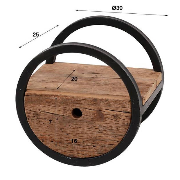 Hoyz - Wandschap Circular - Ø30 - Met Lade - Hout - Bruin