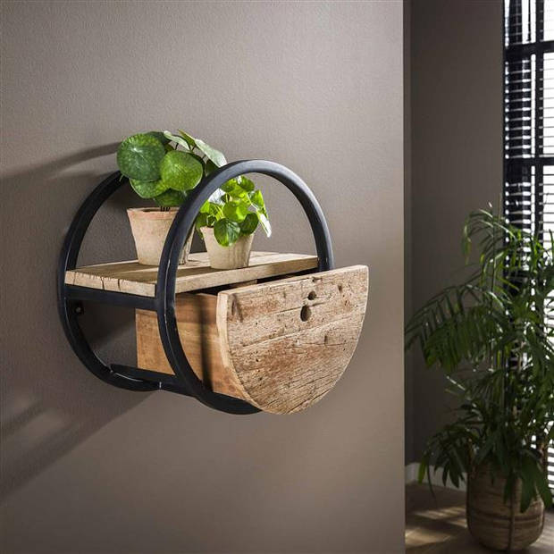 Hoyz - Wandschap Circular - Ø40 - Met Lade - Hout