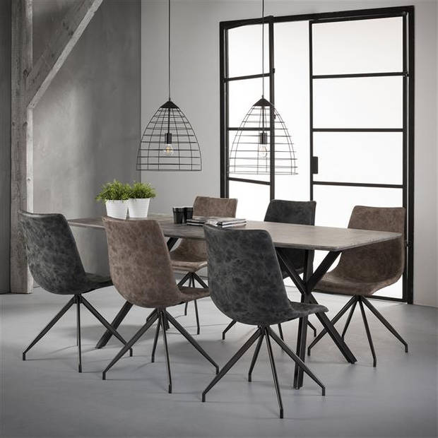 Hoyz Collection - Eetkamertafel blad ovaal - Eettafel betonlook - Vintage staal - Grijs - 190x90cm