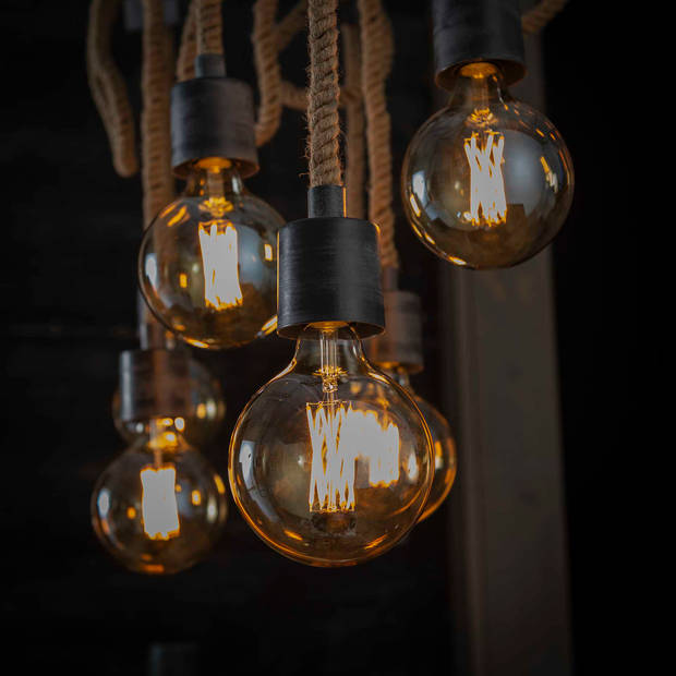 Hoyz - Hanglamp met 7 Lampen - Jutte Touwen - Grijs - 150cm