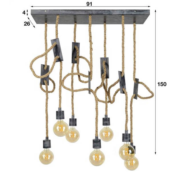 Hoyz - Hanglamp met 7 Lampen - Jutte Touwen - Grijs - 150cm