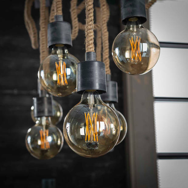 Hoyz - Hanglamp met 7 Lampen - Jutte Touwen - Grijs - 150cm