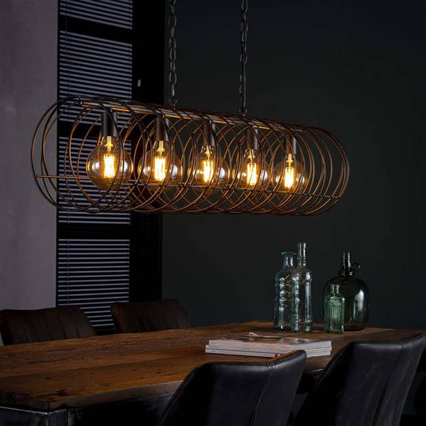 Hoyz - Hanglamp met 5 lampen - Spiraal Diameter Ø28 - Grijs - 120CM - Verstelbaar - Industrieel