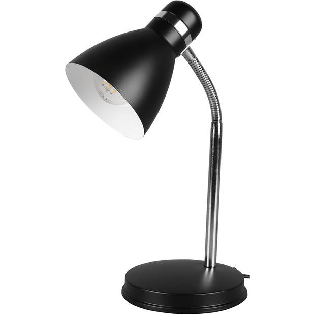 LED Bureaulamp - Tafelverlichting - Trion Himaya - E27 Fitting - Rond - Mat Zwart - Aluminium