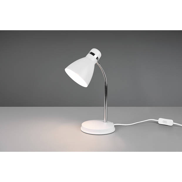 LED Bureaulamp - Tafelverlichting - Trion Himaya - E27 Fitting - Rond - Mat Wit - Aluminium