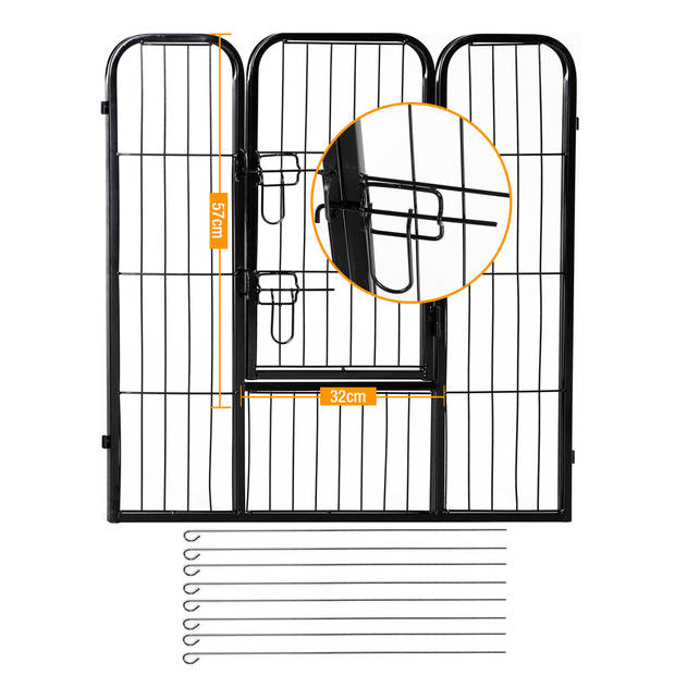 Hondenren XXL- Puppyren - Hondenkennel - 8 Kennelpanelen - Staal - 100 cm hoog - 640 cm omtrek - Uitbreidbaar