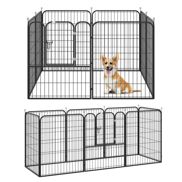 Hondenren XXL- Puppyren - Hondenkennel - 8 Kennelpanelen - Staal - 100 cm hoog - 640 cm omtrek - Uitbreidbaar