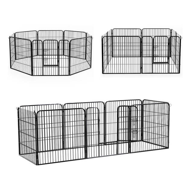 Hondenren XXL- Puppyren - Hondenkennel - 8 Kennelpanelen - Staal - 100 cm hoog - 640 cm omtrek - Uitbreidbaar