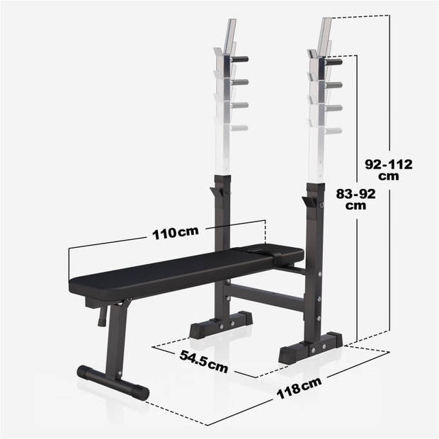 Gorilla Sports Halterbank zwart met 38 kg halterset - Fitnessbank - Verstelbaar - Halterstang met gewichten - Kunststof