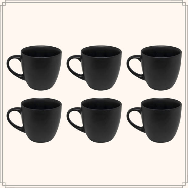 OTIX Koffiekopjes - Koffiemokken - Set van 6 - Koffietassen - Zwart - Mat - 240ml