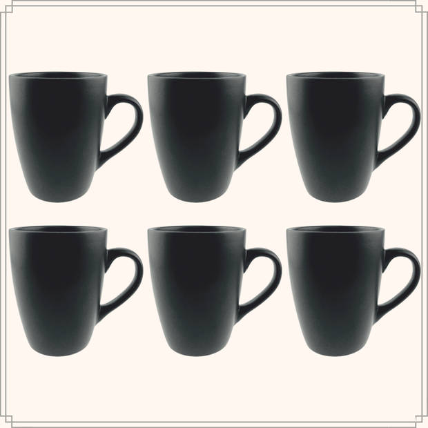 OTIX Koffiekopjes - met Oor - Set van 6 - Koffietassen - Mat - Zwart - 340ml