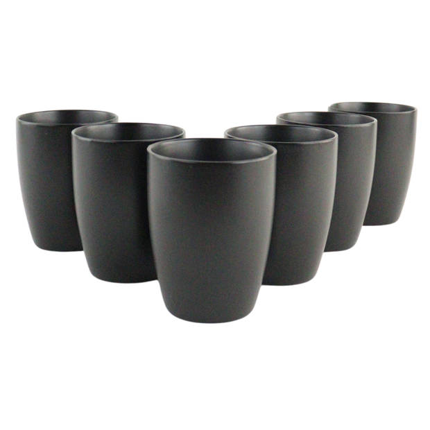 OTIX Koffiekopjes - Koffietassen - Set van 6 - Zwart - Mat - Vaatwasser bestendig - 340ml - Zonder Oor - Aardewerk