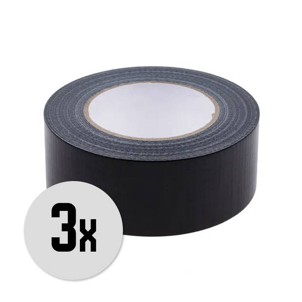 DULA Duct tape - Zwart - 50 mm x 50m - 3 Rollen Ducktape - Reparatie tape