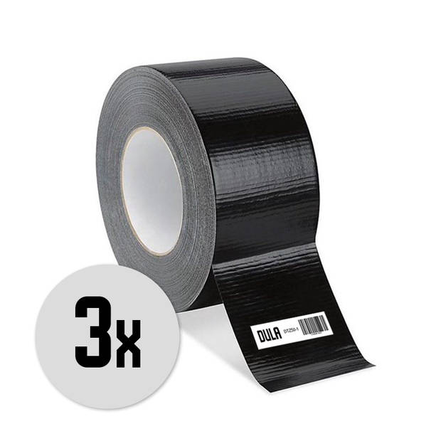 DULA Duct tape - Zwart - 50 mm x 50m - 3 Rollen Ducktape - Reparatie tape