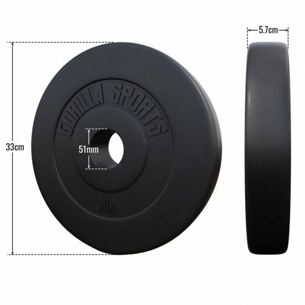 Gorilla Sports Gewichtsschijf - Olympisch - Halterschijf - 10 kg - Kunststof - 50 mm