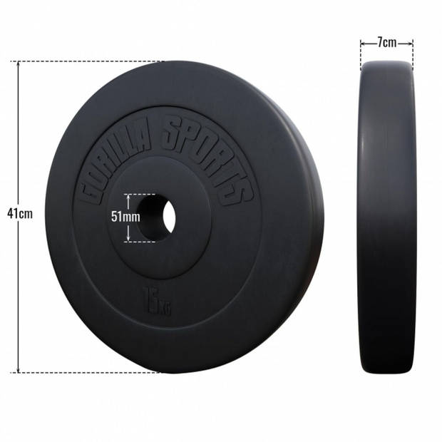 Gorilla Sports Gewichtsschijf - Olympisch - Halterschijf - 15 kg - Kunststof -