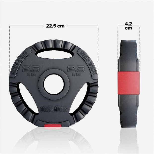 Gorilla Sports Gewichtsschijven - Olympisch - Halterschijven - 4 x 2,5 + 4 x 5 kg - Kunststof Gripper - 50 mm