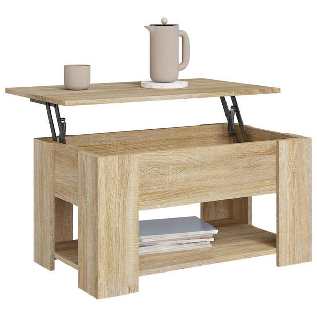 The Living Store Salontafel - Lift-top - Bewerkt hout - 79x49x41 cm - Sonoma eiken