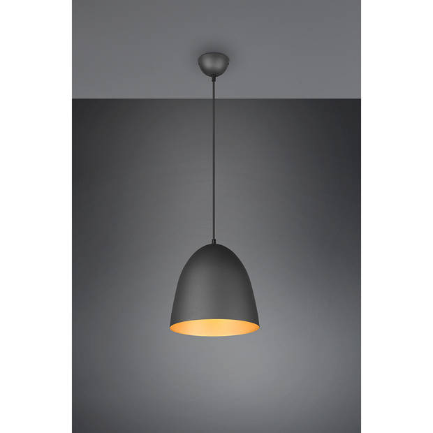 LED Hanglamp - Hangverlichting - Trion Lopez - E27 Fitting - 1-lichts - Rond - Mat Zwart/Goud - Aluminium