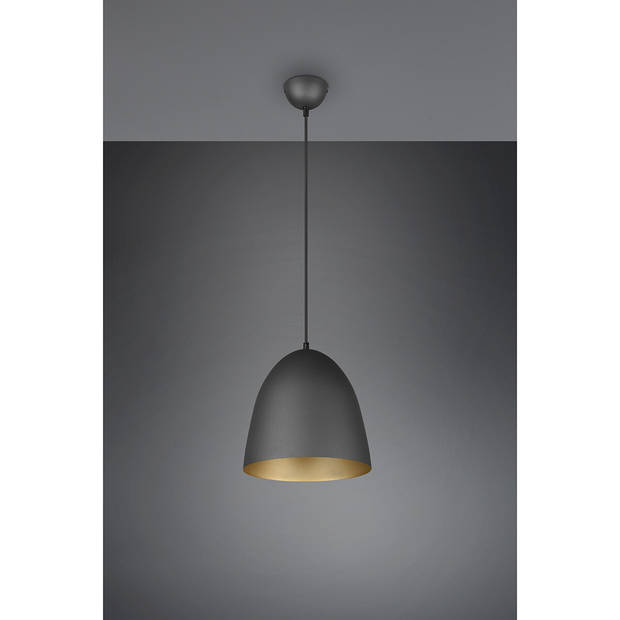 LED Hanglamp - Hangverlichting - Trion Lopez - E27 Fitting - 1-lichts - Rond - Mat Zwart/Goud - Aluminium